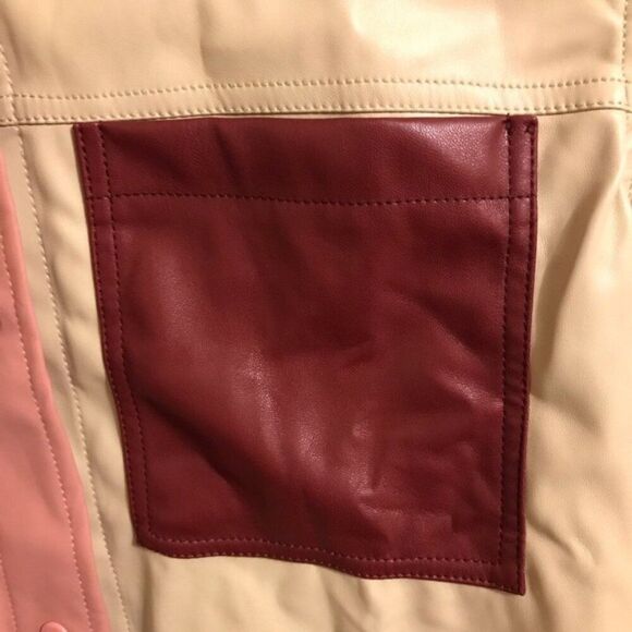 Colorblock Faux Leather Shirt Jacket Shacket 90s 70s Snap button Y2K M - Picture 9 of 16